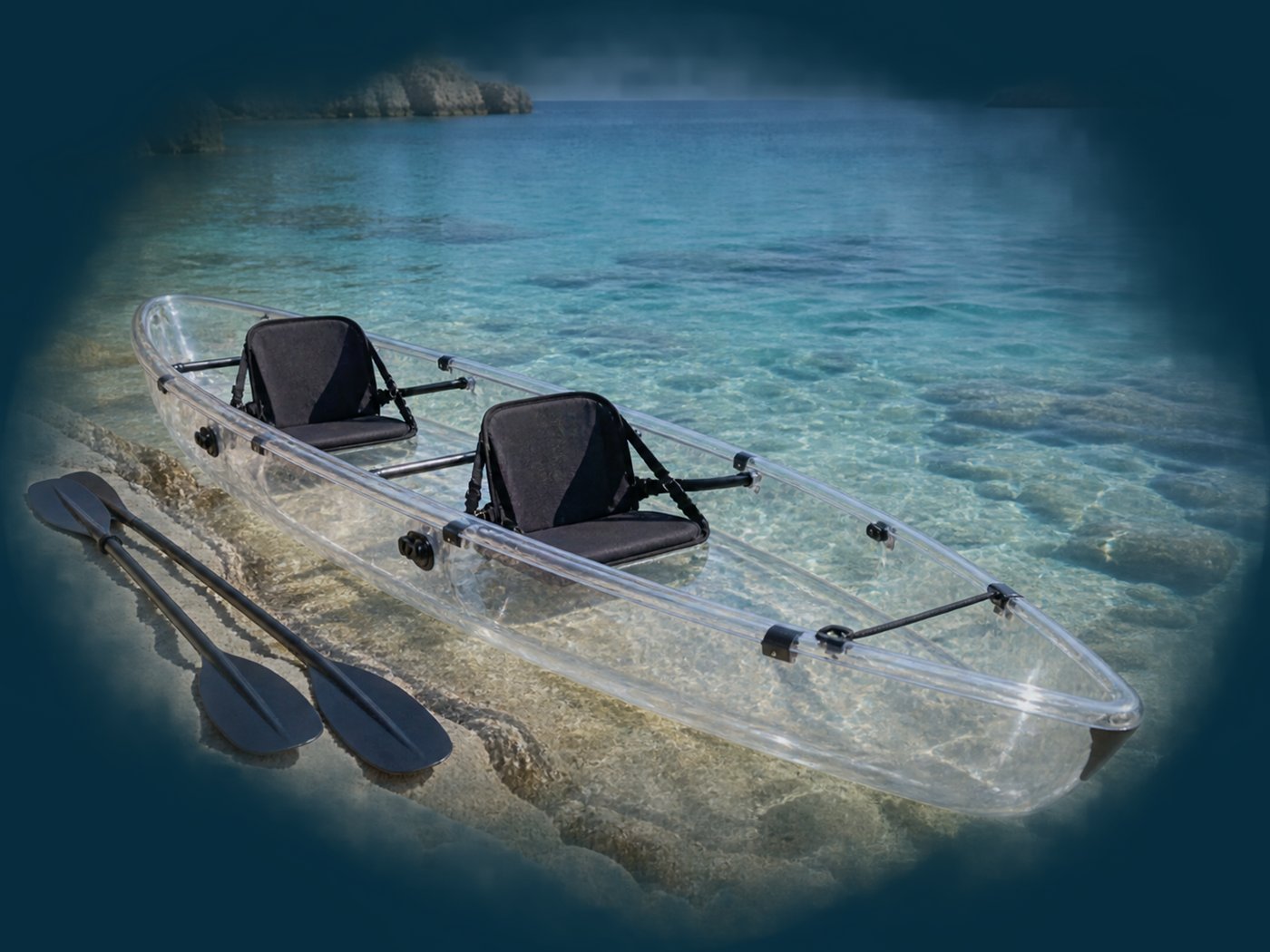 Kayak transparente junto al mar